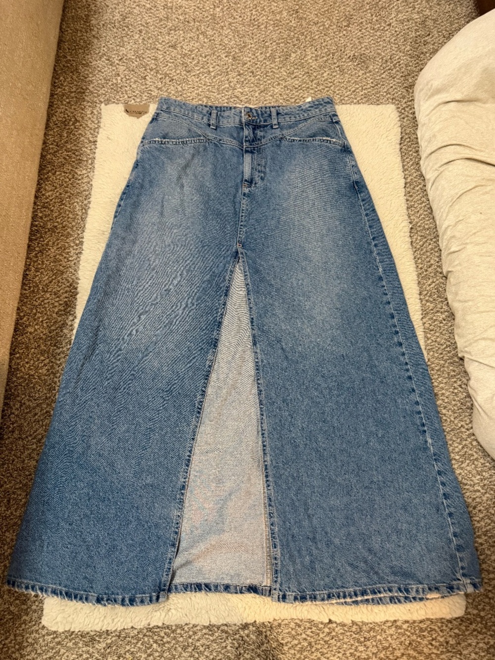 NWT Free People Come As You Are Mid Rise Denim Maxi Skirt with Slit